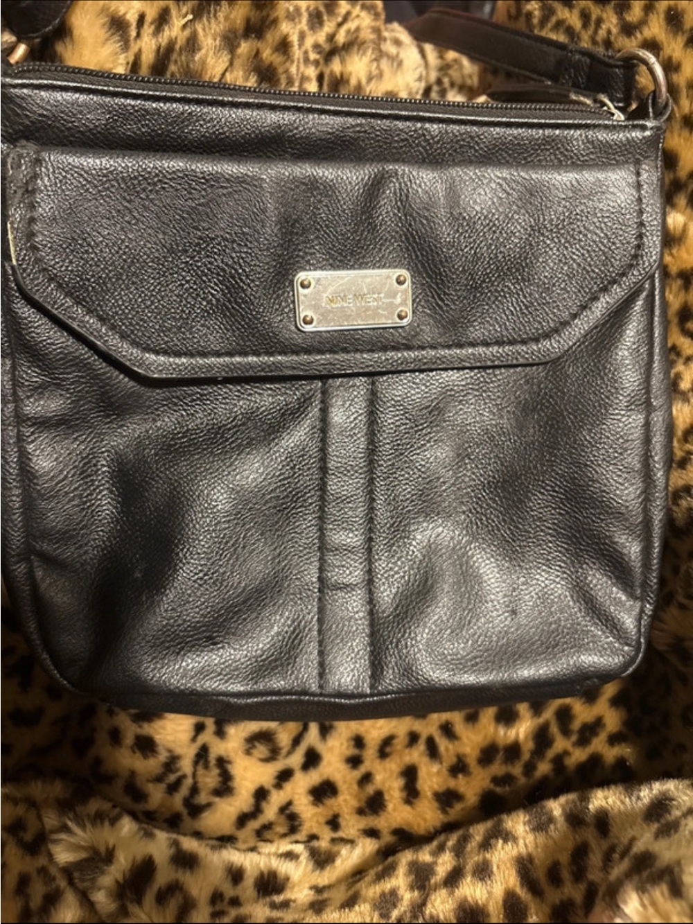 Nine West Black Leather Messenger Crossbody